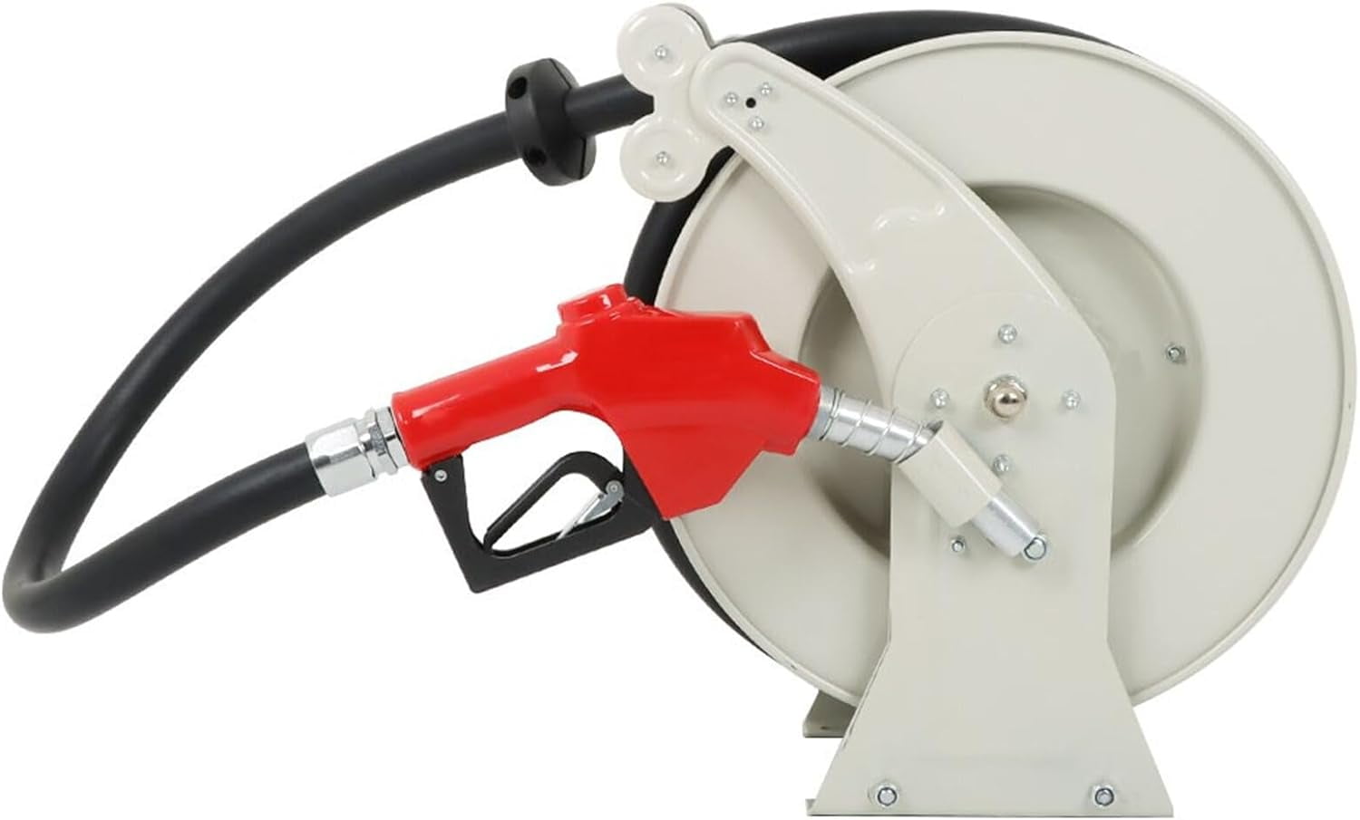 munirater 1 Inch x 33 Ft Diesel Fuel Hose Reel with Fuel Nozzle Heavy Duty Steel Retractable Hose Reel