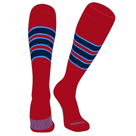 PEAR SOX Striped OTC Baseball, Softball, Football Socks (C) Red, Sky Blue, Navy (XS)