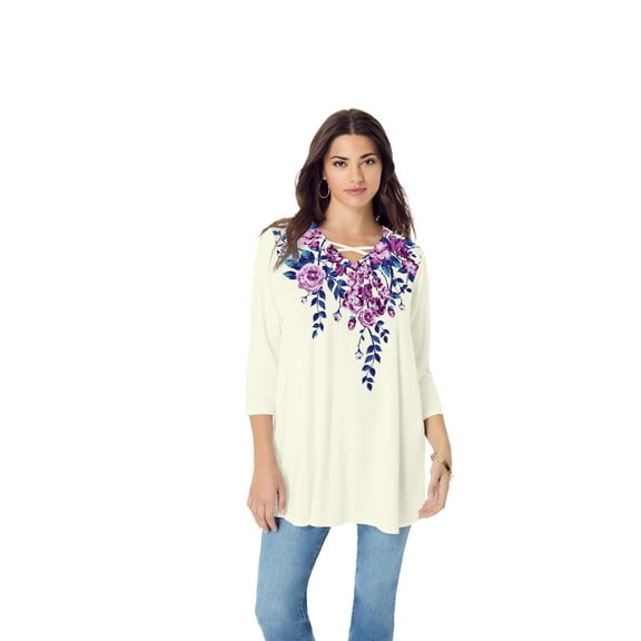 Roaman's Women's Plus Size Criss Cross Ultra Drape Swing Tunic