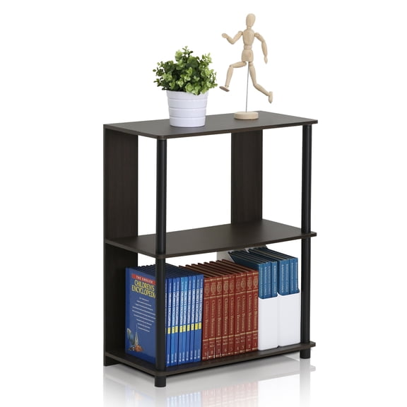 Furinno Jaya 3-Tier Storage Shelves, Black Book Shelf, Open Storage Bookshelf, for Organization and Storage, Living Room, Home Office, Bedroom, Black Walnut