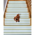 thumbnail image 2 of Geometric Sage Stair Treads Non Slip for Steps Green and Blue Stripes 10 Pcs Reusable Adhesive Stair Runner Mats for Dogs Elders Carpet Treads Rugs for Staircase 8x30 In, 2 of 7