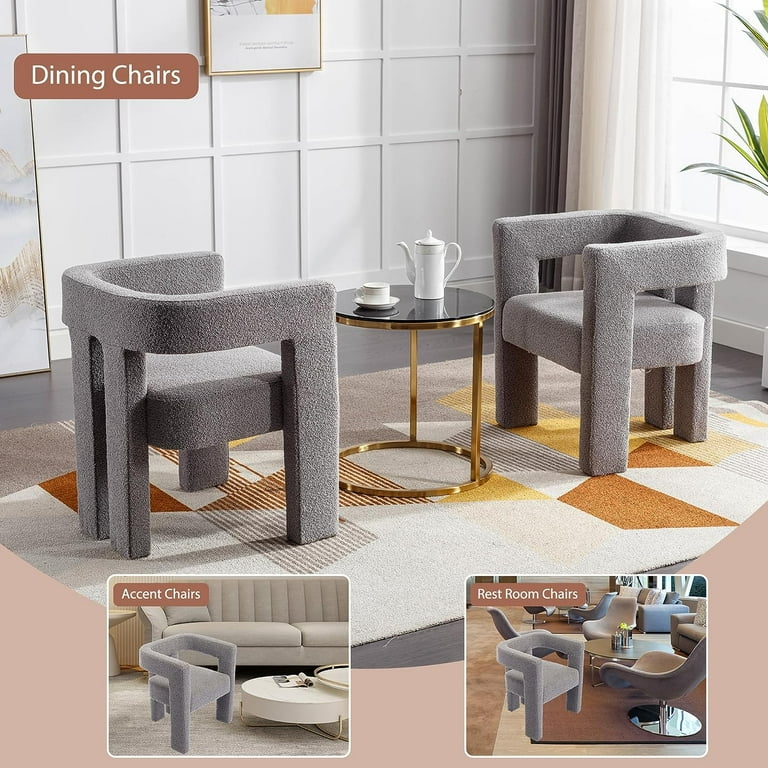 Tabaray Modern Boucle Dining Chair Set of 2 Sherpa Barrel Accent Chairs Upholstered Armchair Comfy Side Chair for Kitchen Living Room Reception