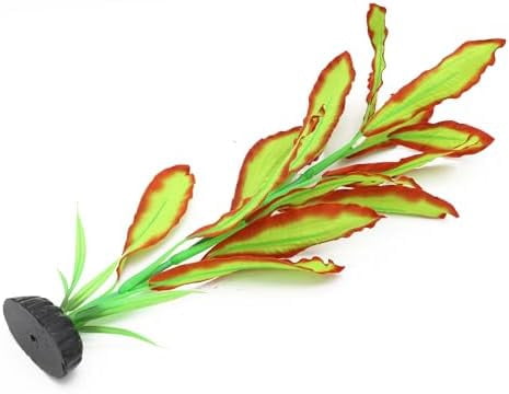 Silk Aquarium Plants, 16 Inch Artificial Silk Plants Decorations for Fish Tank,Aquarium Décor Plastic Plants (Light Green with Red, 2 Pack)