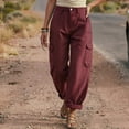 thumbnail image 7 of Womens Barrel Baggy Cargo Pants Casual High Waisted Wide Leg Hiking Joggers with Pockets Wine L(L), 7 of 7