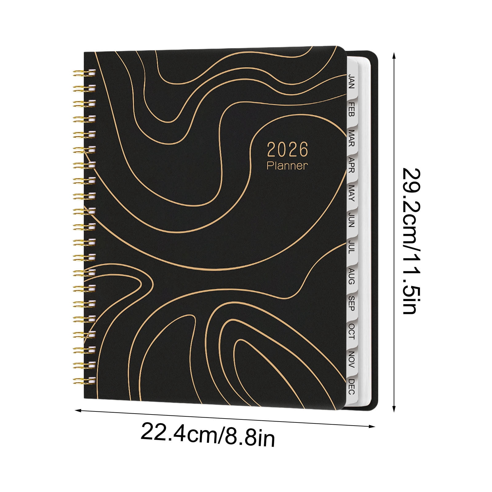 Tuvgenk Black Spiral Notebook A4 Subject Notebook Durable 2026 Planner Travel Diary with Separating Pages