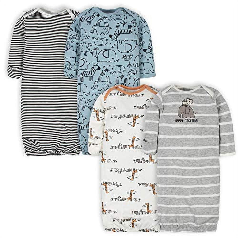 Gerber Baby Neutral Lap Shoulder Gowns, 4-Pack, Preemie-0/6 Months