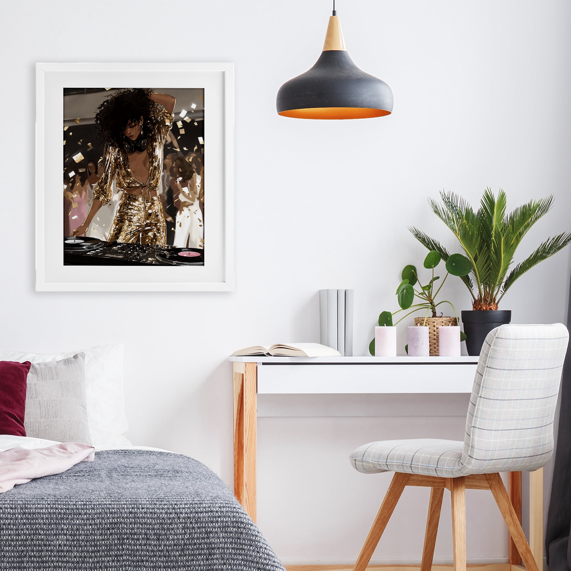 Stupell Industries Shimmering DJ in Sequins White Framed Print Under Glass, design by Franklyn Gregory