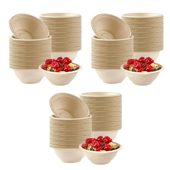 300Pcs Strong Disposable Paper Bowls,350Ml Disposable Sugarcane Paper Bowls Brown Super Rigid Biodegradable