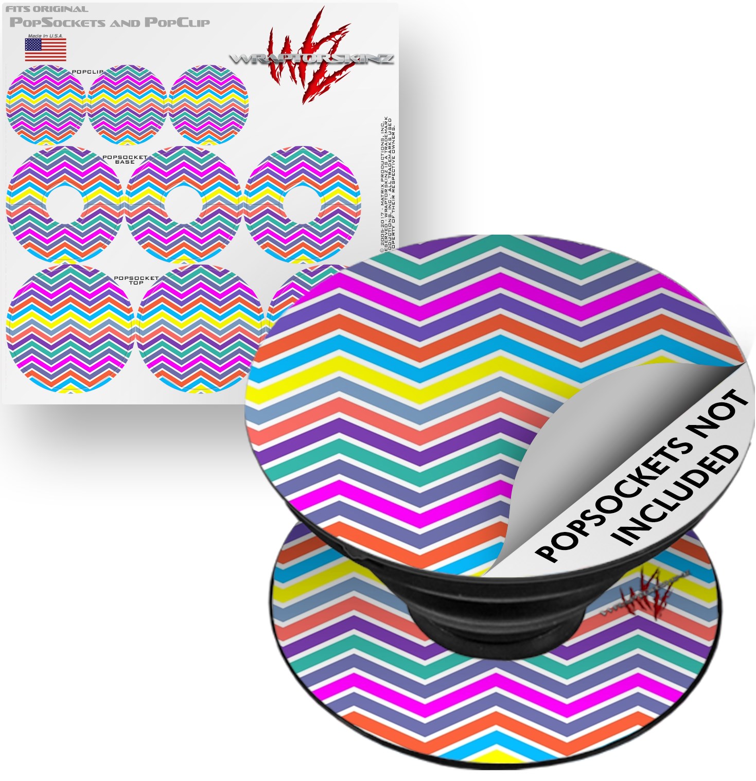 Decal Style Vinyl Skin Wrap 3 Pack for PopSockets Zig Zag Colors 04 (POPSOCKET NOT INCLUDED) by WraptorSkinz