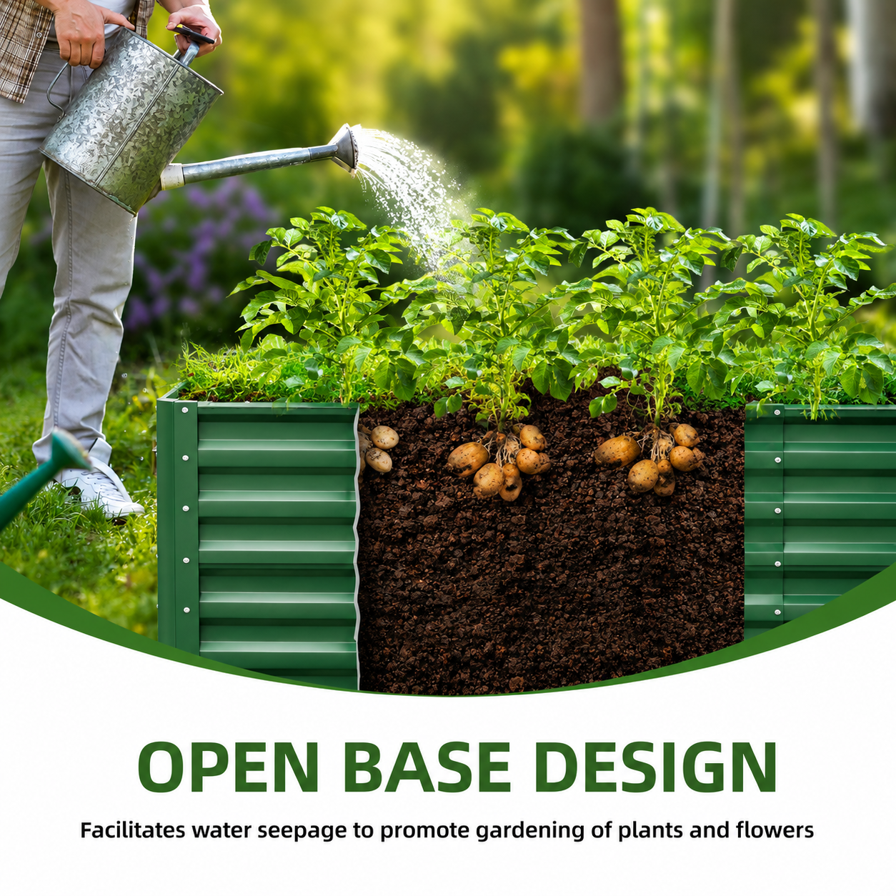 Uforic 6x3x2ft 2pcs Raised Garden Bed Kit, Galvanized Metal Planter with Gloves & Ground Nails, Green