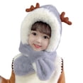 thumbnail image 2 of YAOBAMM Exquisite Children Hat Children Winter Hat Antler Decor Soft Thick Plush Warm Color Matching Integrated Hat Scarf Decorative Ear Neck Head Protection, 2 of 7