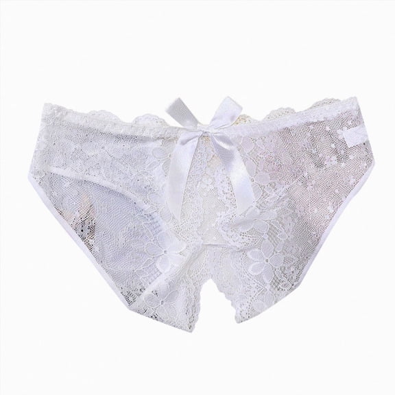 COMVALUE Women Lace Panties Floral Lace Briefs Sexy Out Bow Underwear (White, M)