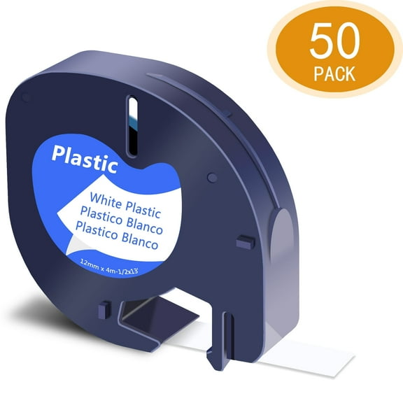 GREENCYCLE 50PK Compatible for DYMO LetraTag Refills 91331 12mm Black on White Plastic Label Maker Tape