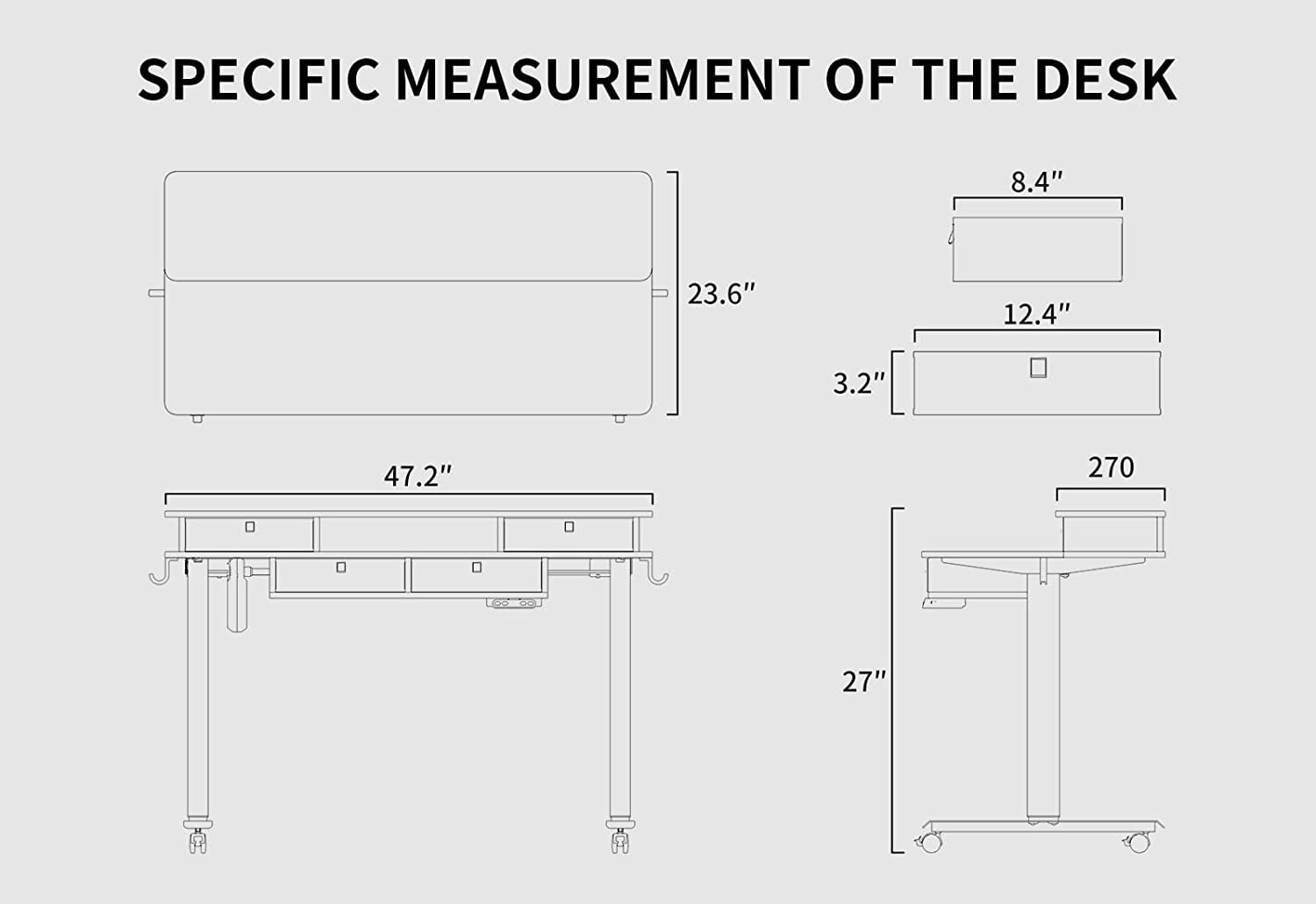 FEZIBO 48 x 24 Inch Height Adjustable Electric Standing Desk with 4 Drawers, Stand Up Table with Storage Shelf, Sit Stand Desk with Splice Board, Black Frame/Rustic Brown Top