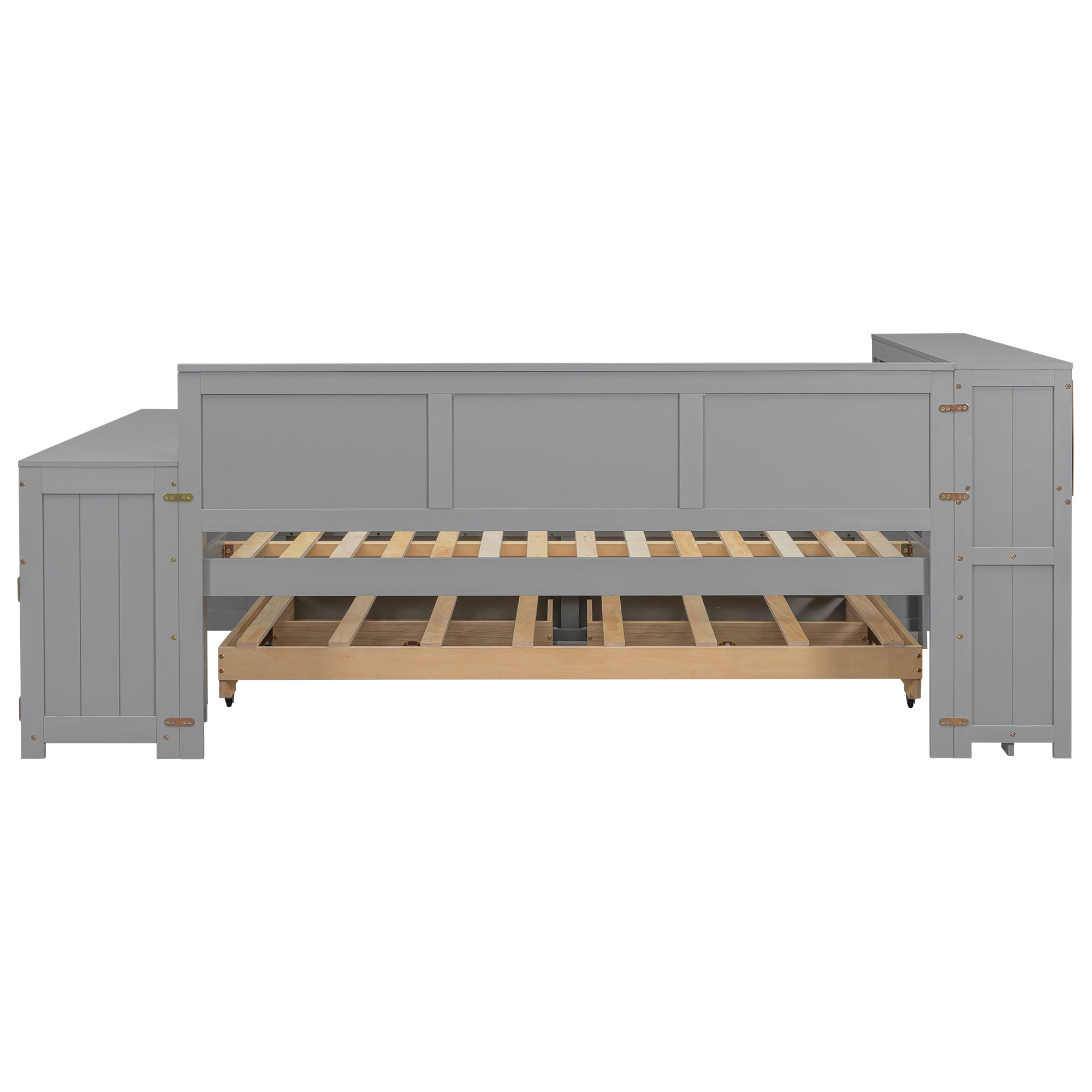 Sailvan Full Size Daybed with Storage Drawers, Trundle and Built-in Desk Gray