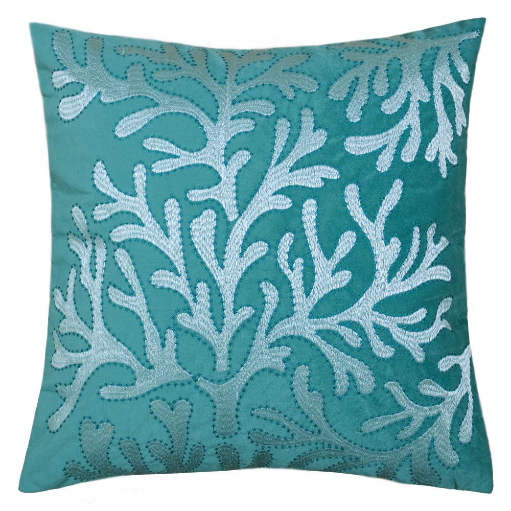 Beach Collection Sea Coral Velvet Decorative Spa / Teal Pillow Feather Filled