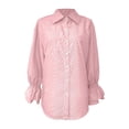 thumbnail image 4 of Conairie Plaid Shirts for Womens Long Sleeve Fashion Casual Collar Regular Fit Button Down Shirts Lightweight Breathable Classic Tee with Pocket Watermelon Red XL, 4 of 4