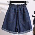 thumbnail image 2 of MIXUE Shorts For Women Summer Solid Color Loose Plus Size Denim High Waist Loose A Line Wide Leg Womens Shorts Sportwear,Blue,S, 2 of 9