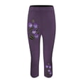 thumbnail image 7 of Women's Casual Pants Women'S Fashion Casual Floral Print High Waist Elastic Capri Pants Leggings,Purple Women's Casual Pants XL, 7 of 7