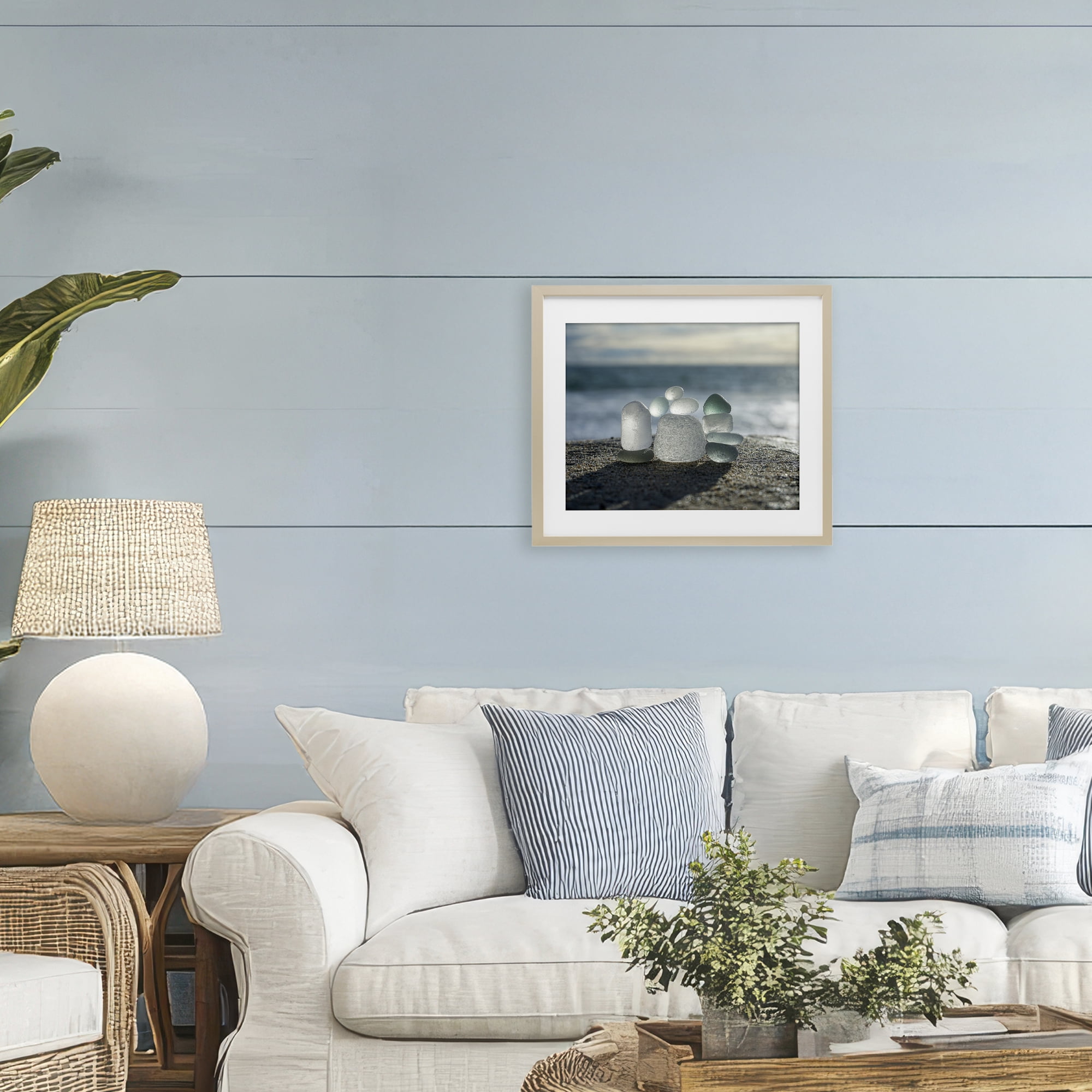 Stupell Industries Balancing Sea Glass Pebbles Birch Framed Print Under Glass, design by LMarie Allen