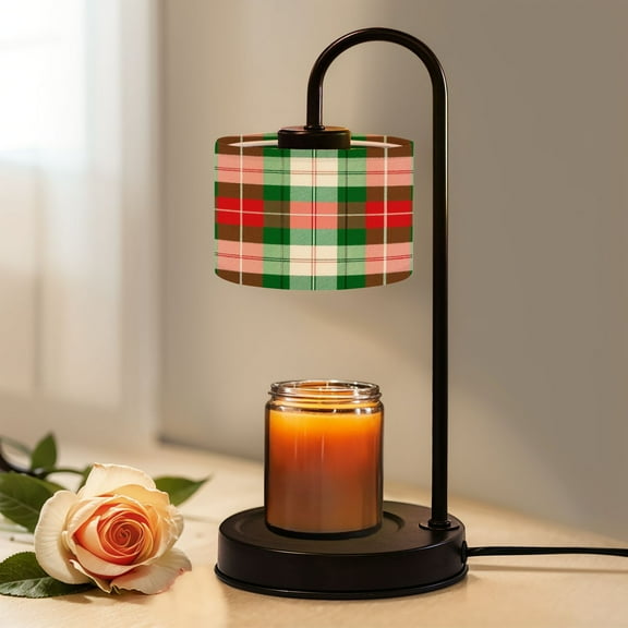 Candle Warmer Lamp with Timer, Classic Red Green Brown Plaid White Accents Christmas Non-slip Wireless Remote Control Wax Melts Warmer with 4 Bulbs for Home Office Dorm, Birthday Gifts for Women