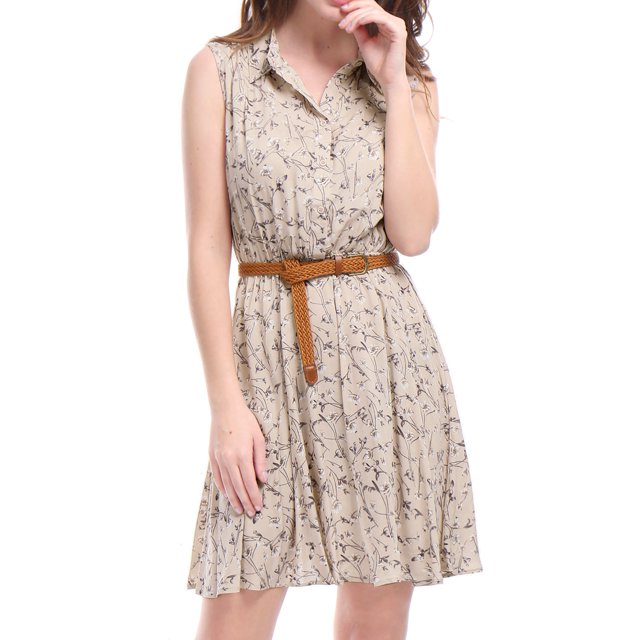 Vestido Sin Mangas Allegra K Rosa XS Con Cinturón Estampado