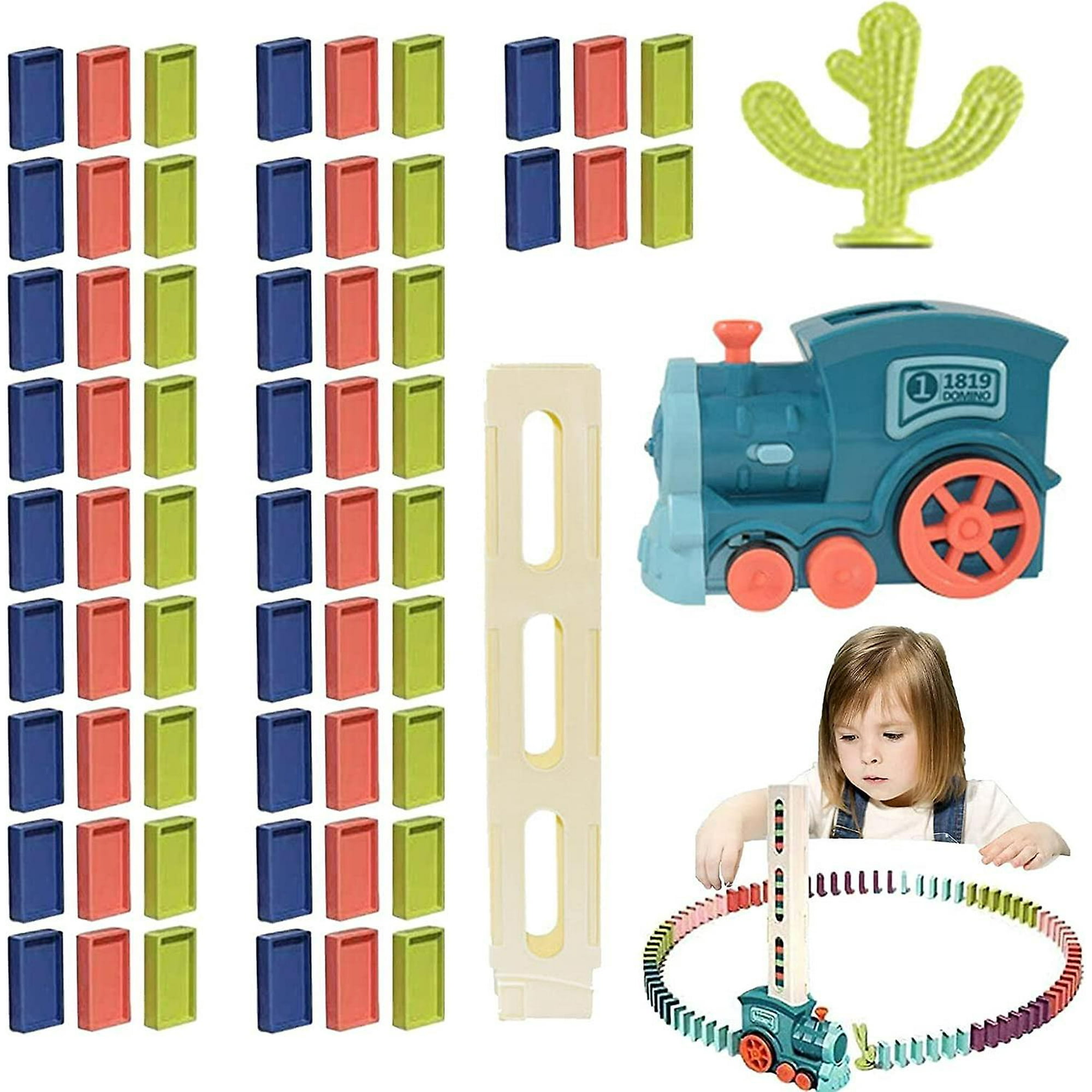 Dargone Domino Train Toy Set With 60pcs Domino Blocks automatic Domino Laying Electric Train With Sound