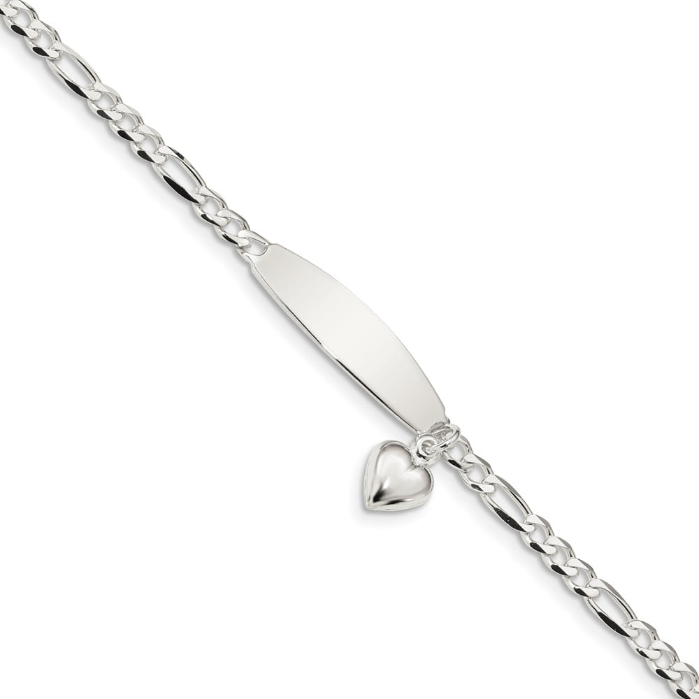3.5mm 925 Sterling Silver Engravable Polished Figaro ID Love Heart Dangle Bracelet 7.5 Inch Jewelry Gifts for Women 3.5mm 925 Sterling Silver Engravable Polished Figaro ID Love Heart Dangle Bracelet 7.5 Inch Jewelry Gifts for Women