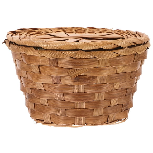 Cesta de bambú tejida a mano con tapa para guardar pan y fruta, organizador de hojas de té, cesta decorativa de cocina para mesa de centro.