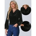 thumbnail image 2 of DARING DIVA Women's Vintage Velvet Cowl Neck Lantern Sleeve Blouses XS Black, 2 of 6