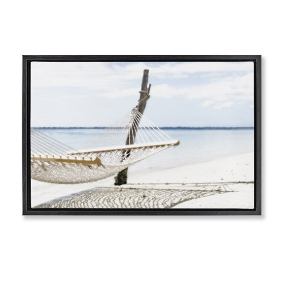 Stupell Industries Tropical Beachside Hammock Coast Black Floating Frame Canvas Art, 25 x 17, by Noah Bay
