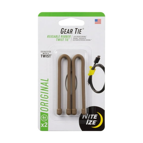 Nite Ize Gear Tie Reusable Rubber Twist Tie 6In 2Pk Coyote
