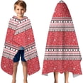 thumbnail image 3 of Red Christmas Striped Pattern Hooded Bath Towel，60"x35" for Ages 3 To 12 Kids, Quick Dry Lightweight Soft Microfiber Hood Beach Towel Cover Up for Kids, 3 of 7