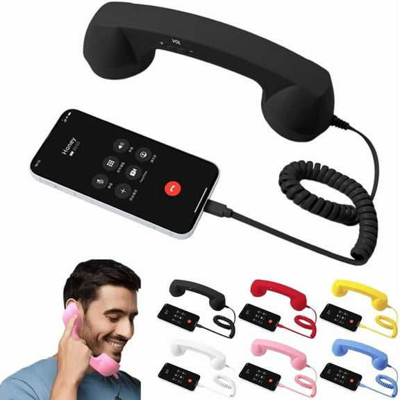 Retro Bluetooth Handset,Small 90s Phone, Vintage Telephone to Landline Adapter, Classic USB Type-C Old Phones Receiver Prop, Connect to Cell Phones, for Tablet, Laptop, with Answer Button