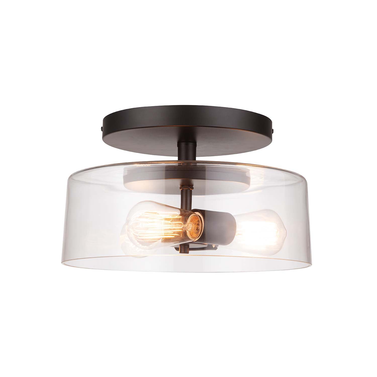 Globe Electric Wendell 3-Light Matte Black Flush Mount Ceiling Light with Clear Glass Shade and Vintage Edison Incandescent Bulbs Included, 91000547