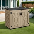 thumbnail image 2 of Craftian Outdoor Horizontal Storage Shed with X-Shaped Lockable Door, 35 Cu Ft Weather Resistant Resin Tool Shed, Brown, 2 of 8