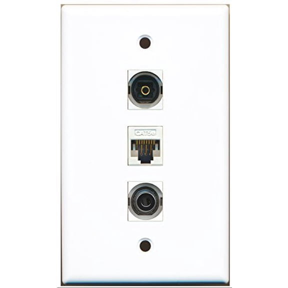 RiteAV - 1 Port Toslink and 1 Port 3.5mm and 1 Port Cat5e Ethernet White Wall Plate