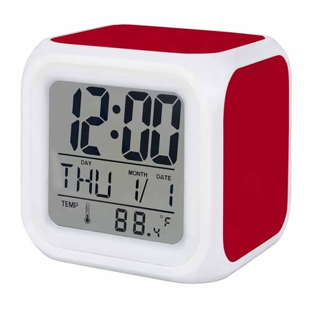 Pure Red Digital Alarm Clock for Bedrooms, Smart LED Alarm Clock with 7 Color Changing Night Light, Simple Solid Color Silent Wake Up Clocks for Sleep Study Cooking 3.2x3.2