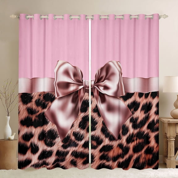 Feelyou Bowknot Curtains Pack of 2 (42x84 Each), Cheetah Print Animal Curtains Blackout