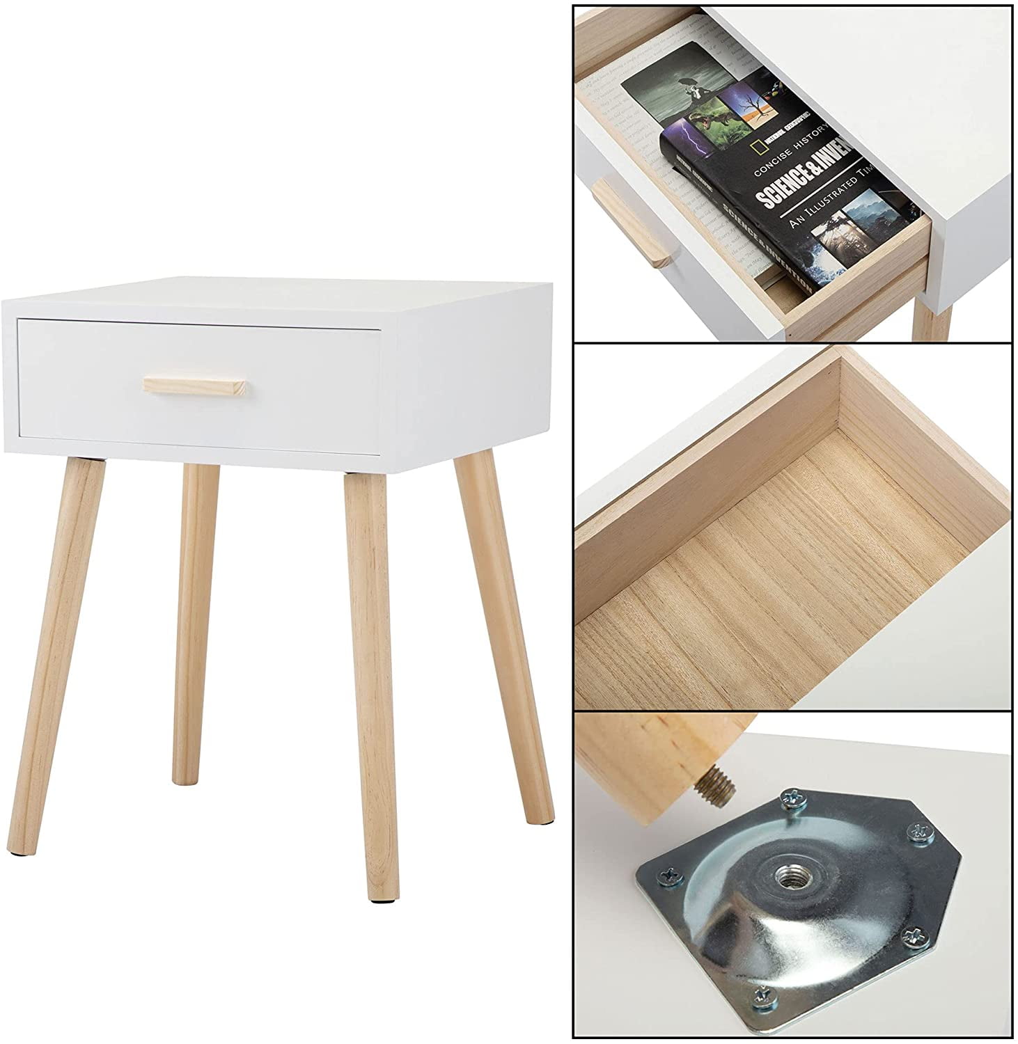 Private Jungle Set of 2 Wooden Side End Table with Solid Wood Legs, Nightstands Sofa Table w/Storage Drawer,White Private Jungle Set of 2 Wooden Side End Table with Solid Wood Legs, Nightstands Sofa Table w/Storage Drawer,White