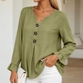 thumbnail image 6 of LEKWK Ruffle Long Sleeve Shirts for Women V Neck Button Front Linen Tops Pleated Loose Dressy Casual Tunic Tops Fall Daily Office Travel Outfits, 6 of 6