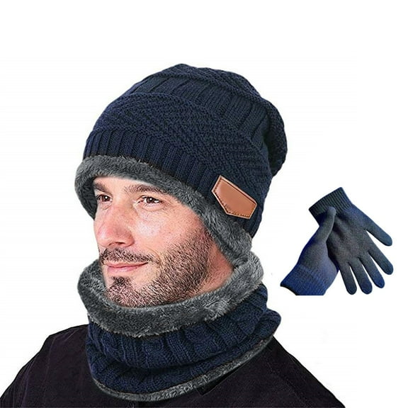 Bramtres Mens Hats,Scarf for Women Hat Scarf Gloves Set Winter Knitted Hat Neck Warmers Driving Gloves Unisex Snow Gloves,Winter Beanie Hat Scarf Gloves Navy