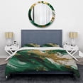 thumbnail image 3 of Designart "Serene Cascade in Green and Gold II" Abstract Bedding Covert Set - Modern Green Transitional Bed Set With 2 Shams, 3 of 6