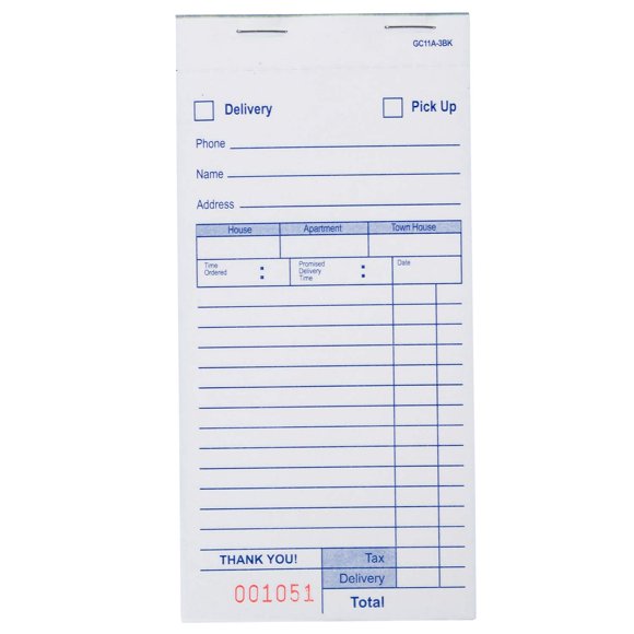 AmerCareRoyal guest check pad, 14 lines, three-part carbonless, 3.4 x 6.69, 50 forms/pad, 50 pads/carton