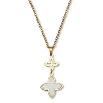 Genuine Mother of Pearl Gold Ion-Plated Stainless Steel Necklace 16 to 18-inch