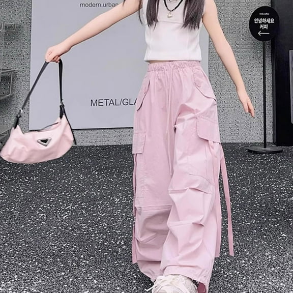 HUITKMM Girls' Pants & Capris Girls' Fashion with Pockets Cargo Pants Solid Color Streetwear for 4 14 Years 4362