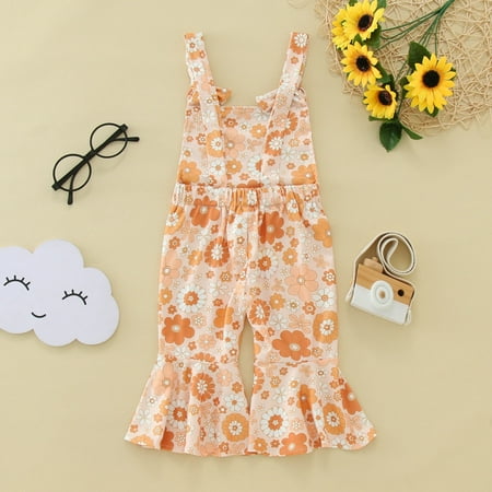 

dmqupv Baby Birthday Dress 1 Year Girl Toddler Children Halter Jumpsuit Girls Wearing Pink Flowers Prints 9 Month Girls Yellow 12-18 Months