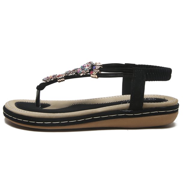 Sandalias de vestir bohemias Zapatos de verano con diamantes de imitación y correa elástica en el tobillo para mujer