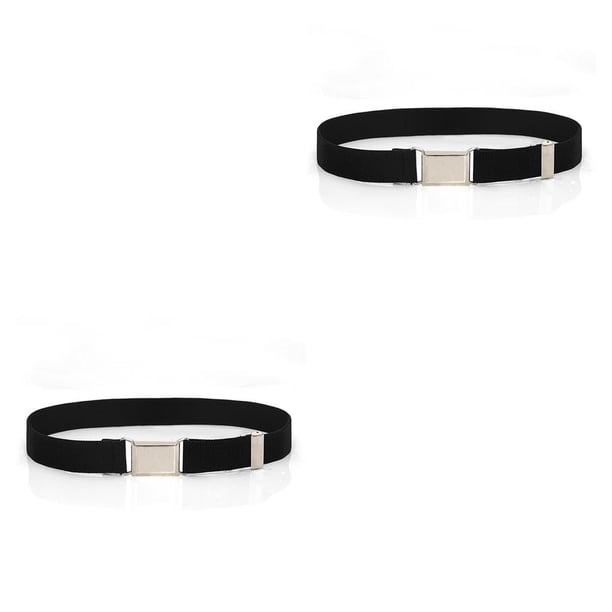 Qarigey Cinturón Easy Hebilla Ajustable Elástico Estiramiento Suministros de armario con tejido fino para niños Niñas , negro magnético, negro 2Conjunto
