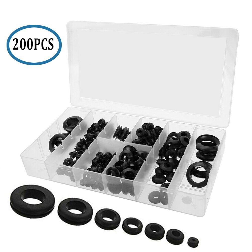 200PCs Rubber Grommet Assortment Set 3/16-3/4 High Performance Rubber Grommet Sealing Ring Set with Storage Box 